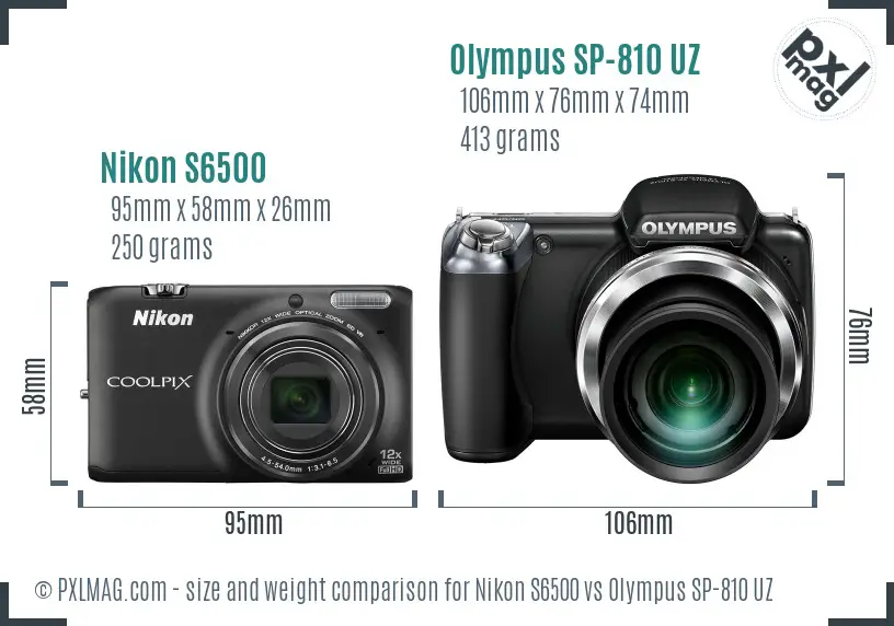 Nikon S6500 vs Olympus SP-810 UZ size comparison