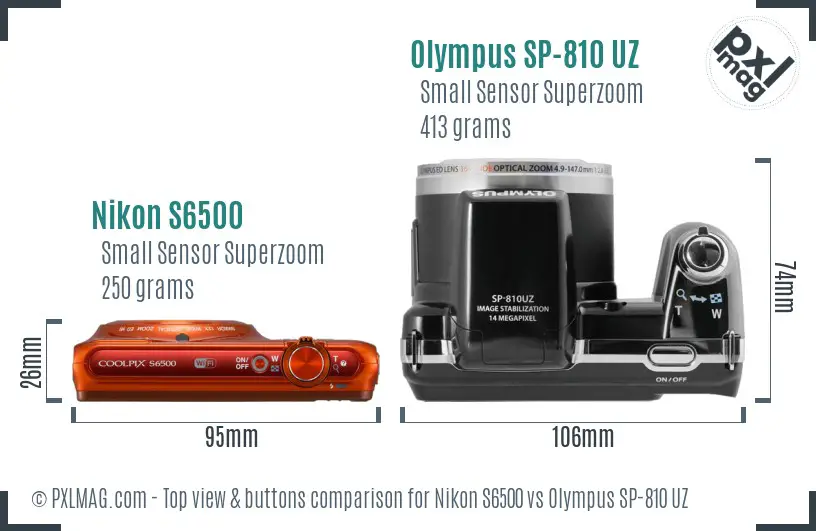 Nikon S6500 vs Olympus SP-810 UZ top view buttons comparison