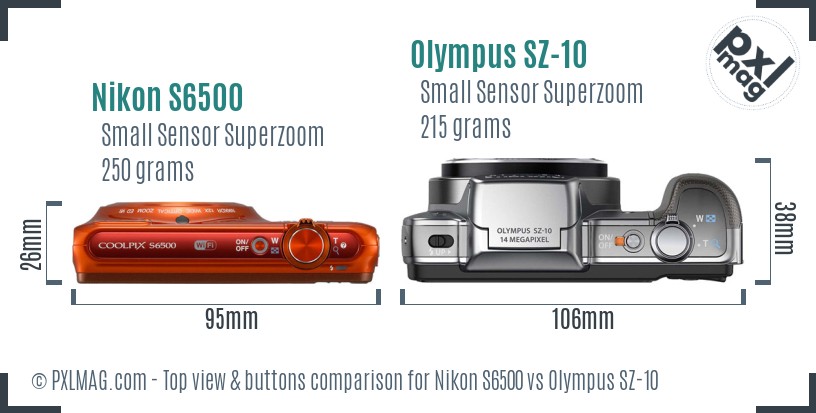 Nikon S6500 vs Olympus SZ-10 top view buttons comparison