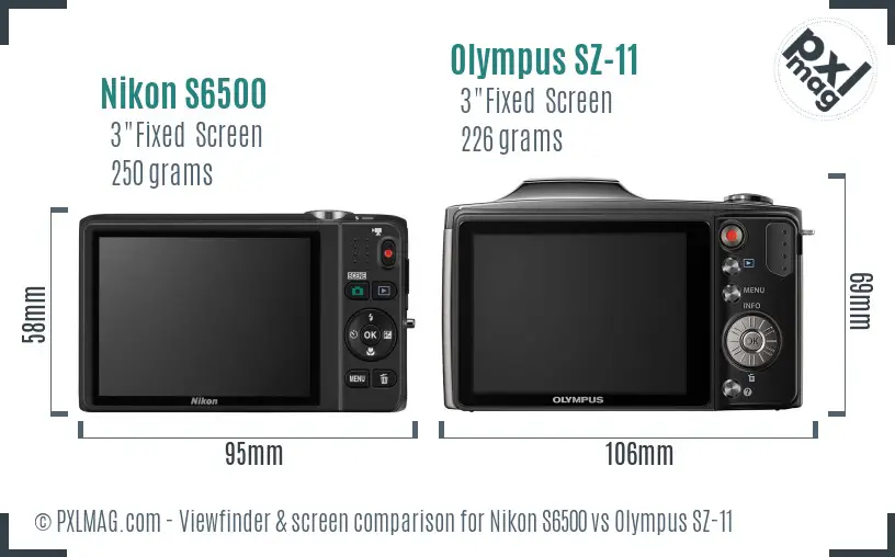 Nikon S6500 vs Olympus SZ-11 Screen and Viewfinder comparison