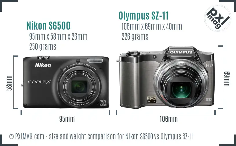 Nikon S6500 vs Olympus SZ-11 size comparison