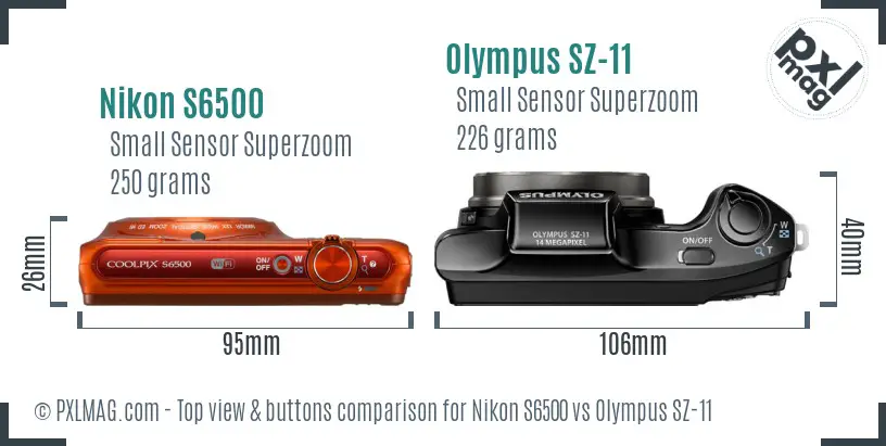 Nikon S6500 vs Olympus SZ-11 top view buttons comparison