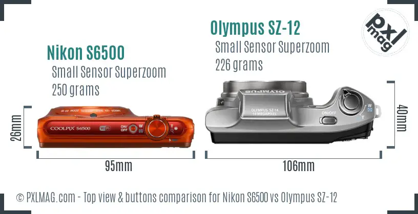 Nikon S6500 vs Olympus SZ-12 top view buttons comparison Nikon S6500 vs Olympus SZ-12 top view buttons comparison