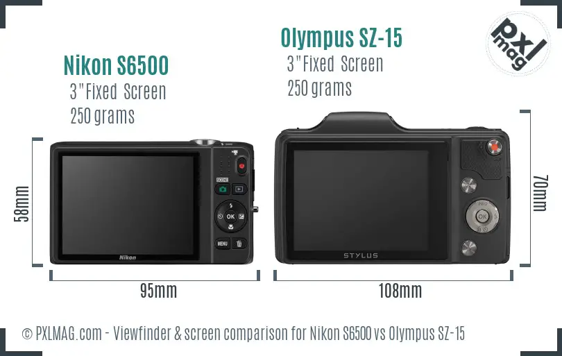 Nikon S6500 vs Olympus SZ-15 Screen and Viewfinder comparison