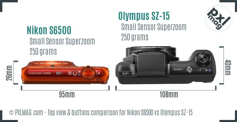 Nikon S6500 vs Olympus SZ-15 top view buttons comparison