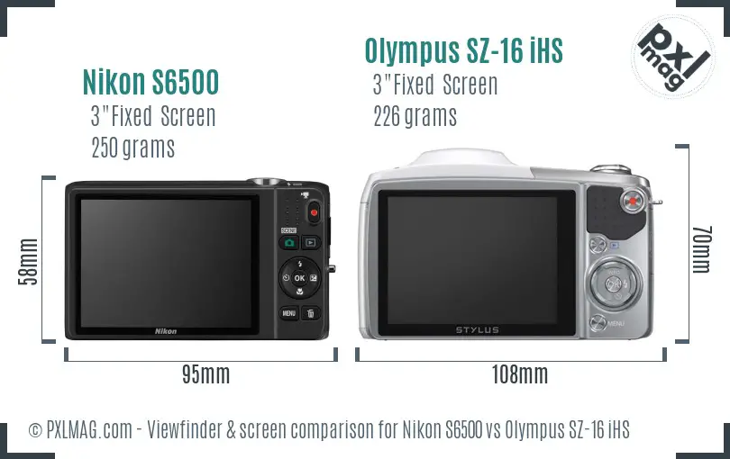 Nikon S6500 vs Olympus SZ-16 iHS Screen and Viewfinder comparison