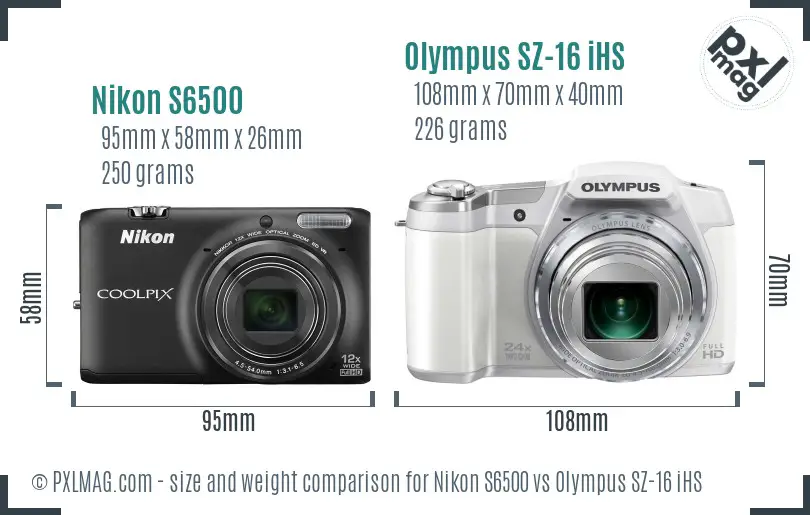 Nikon S6500 vs Olympus SZ-16 iHS size comparison