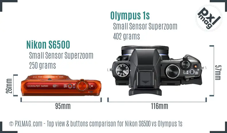 Nikon S6500 vs Olympus 1s top view buttons comparison Nikon S6500 vs Olympus 1s top view buttons comparison