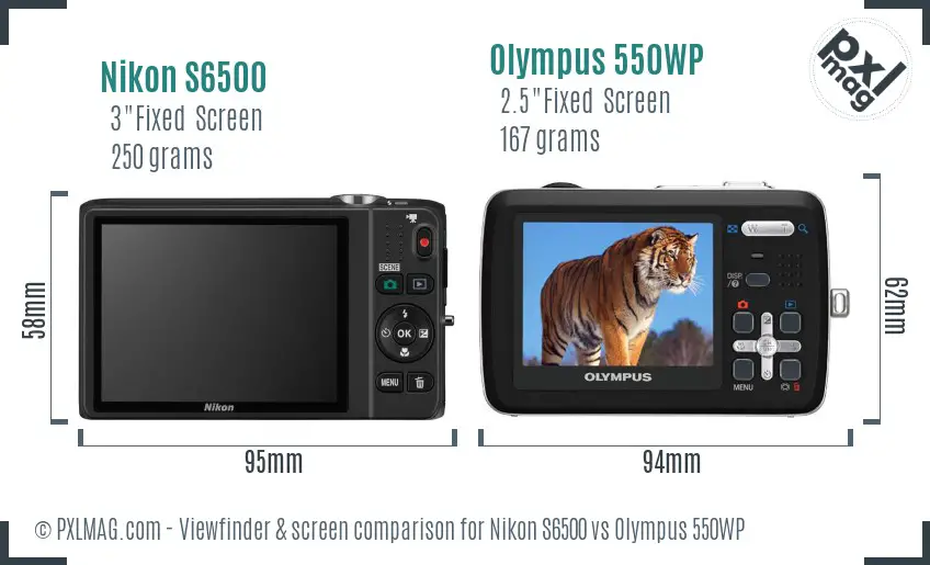 Nikon S6500 vs Olympus 550WP Screen and Viewfinder comparison