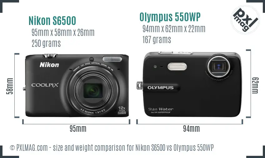 Nikon S6500 vs Olympus 550WP size comparison