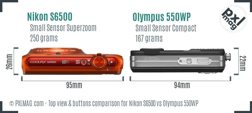 Nikon S6500 vs Olympus 550WP top view buttons comparison