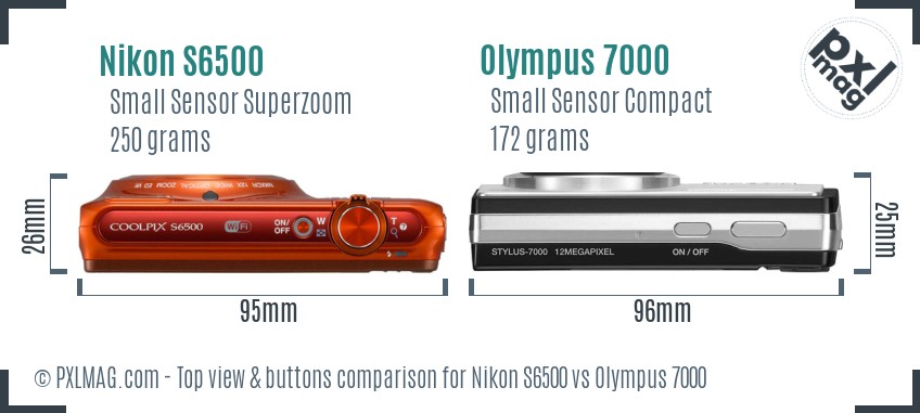 Nikon S6500 vs Olympus 7000 top view buttons comparison