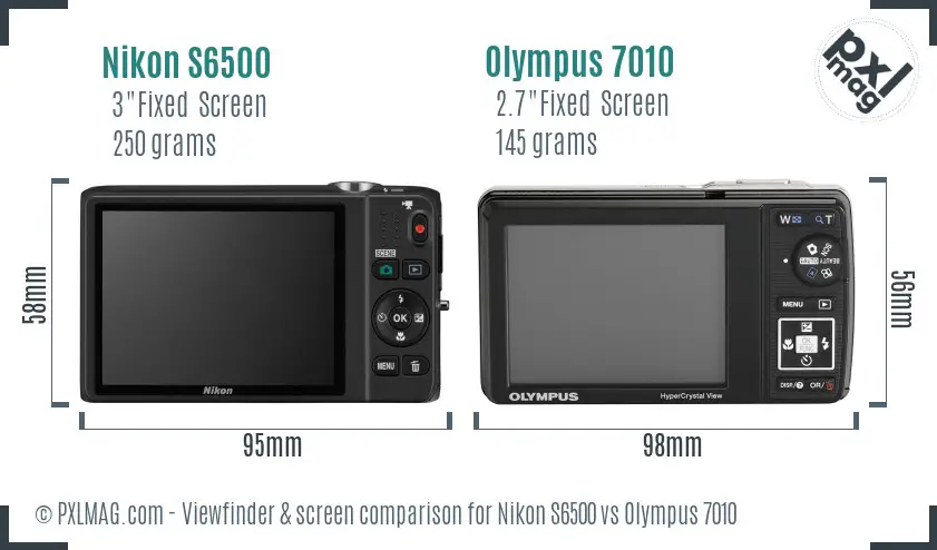 Nikon S6500 vs Olympus 7010 Screen and Viewfinder comparison