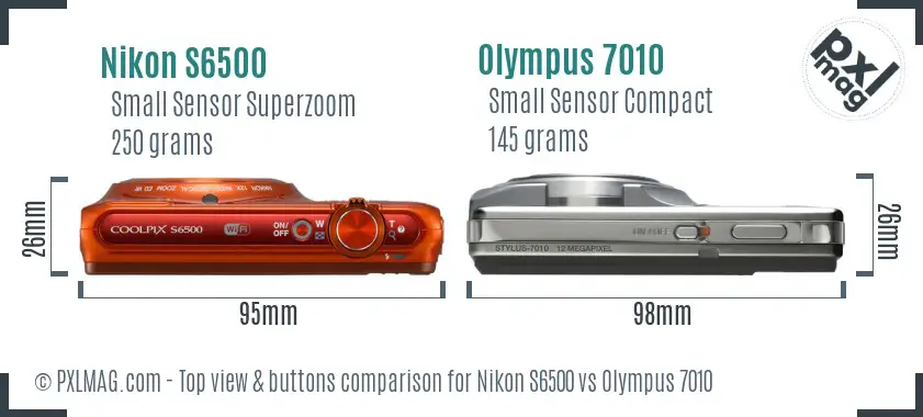 Nikon S6500 vs Olympus 7010 top view buttons comparison