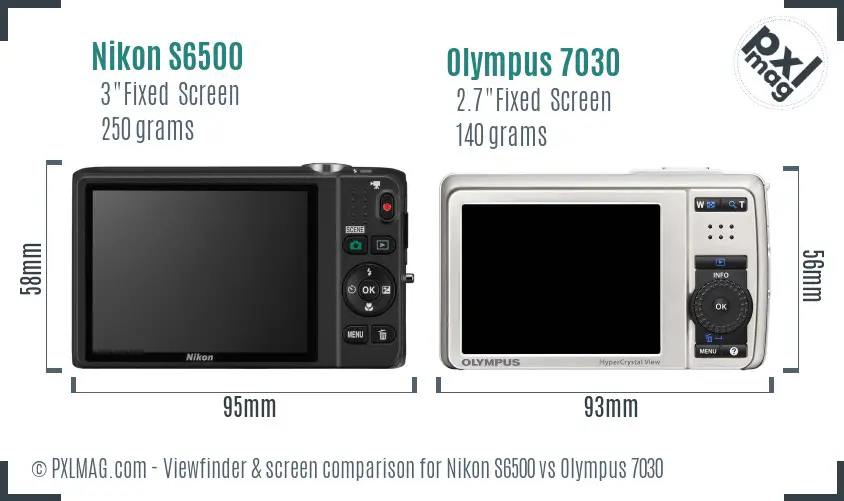 Nikon S6500 vs Olympus 7030 Screen and Viewfinder comparison