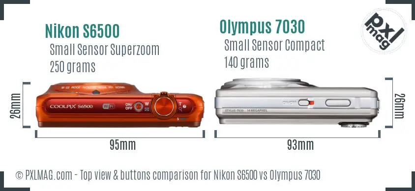 Nikon S6500 vs Olympus 7030 top view buttons comparison