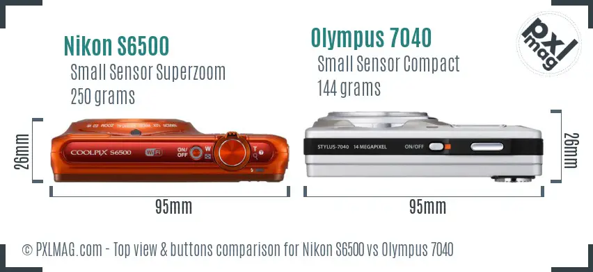 Nikon S6500 vs Olympus 7040 top view buttons comparison