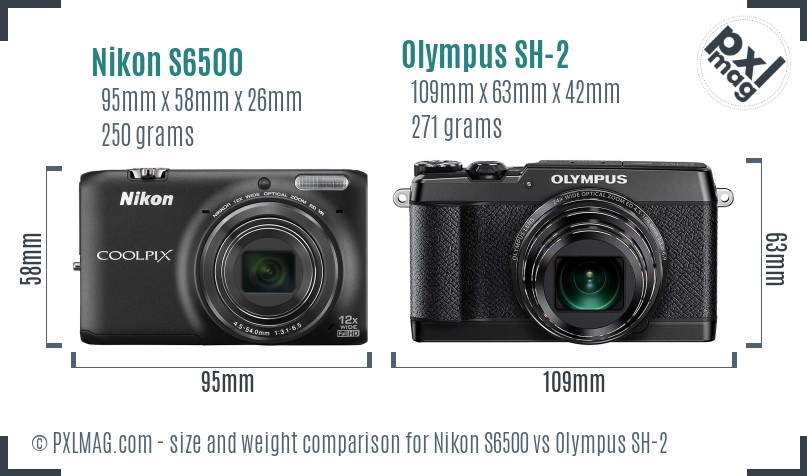 Nikon S6500 vs Olympus SH-2 size comparison