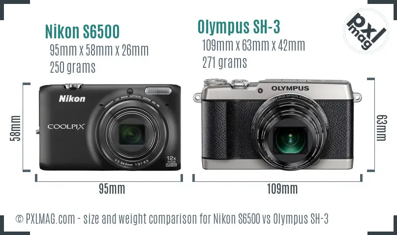 Nikon S6500 vs Olympus SH-3 size comparison