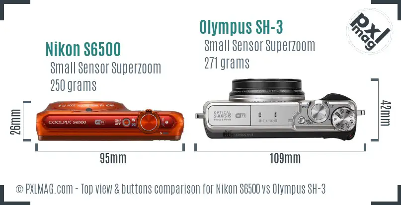 Nikon S6500 vs Olympus SH-3 top view buttons comparison
