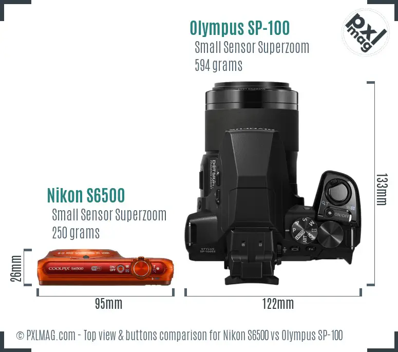 Nikon S6500 vs Olympus SP-100 top view buttons comparison Nikon S6500 vs Olympus SP-100 top view buttons comparison