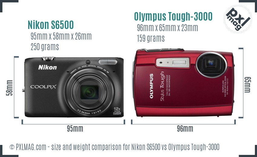 Nikon S6500 vs Olympus Tough-3000 size comparison