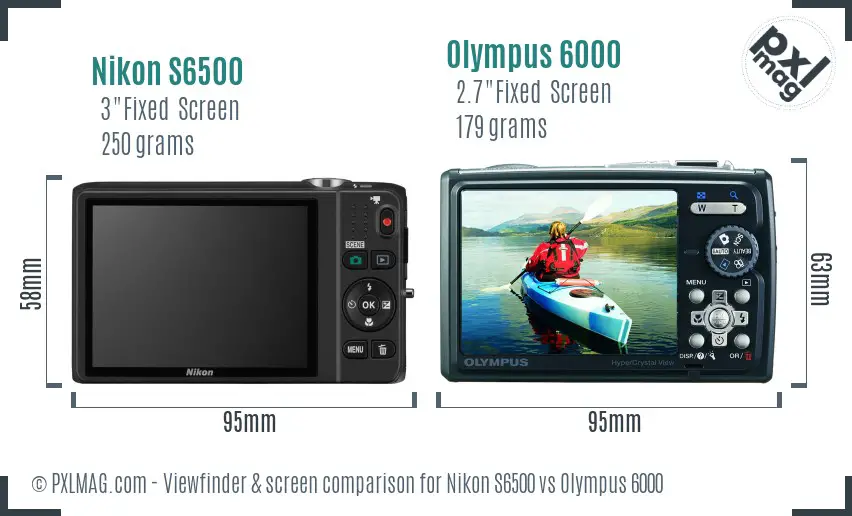 Nikon S6500 vs Olympus 6000 Screen and Viewfinder comparison