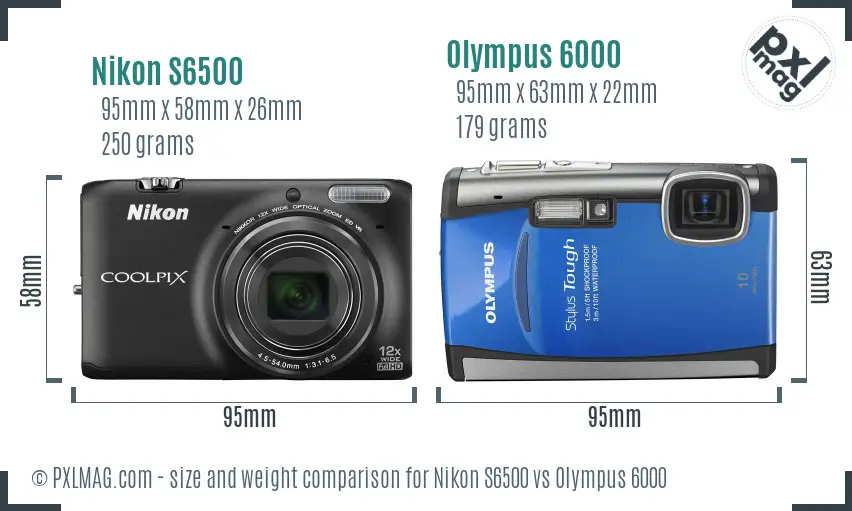 Nikon S6500 vs Olympus 6000 size comparison