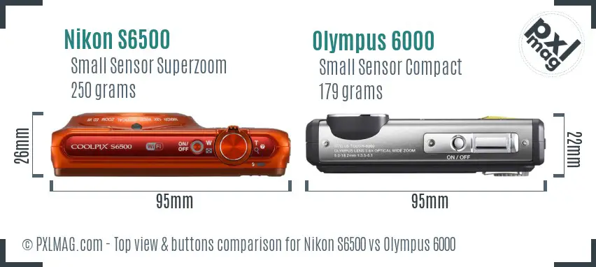 Nikon S6500 vs Olympus 6000 top view buttons comparison