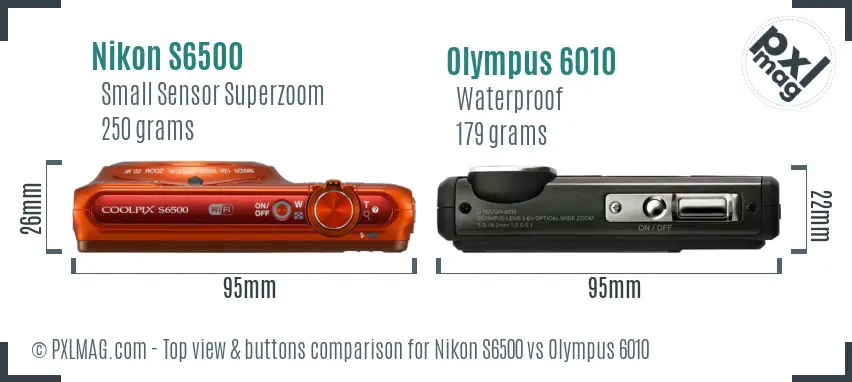 Nikon S6500 vs Olympus 6010 top view buttons comparison