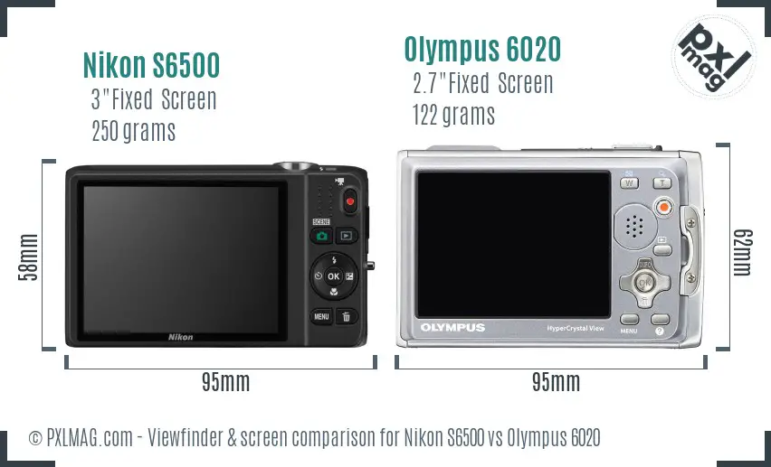 Nikon S6500 vs Olympus 6020 Screen and Viewfinder comparison
