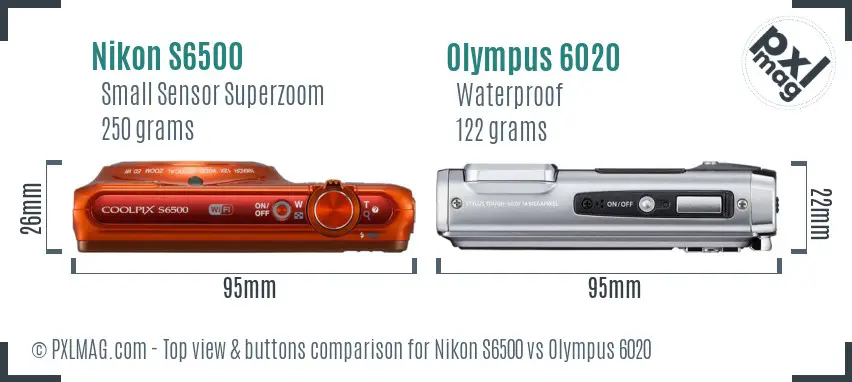 Nikon S6500 vs Olympus 6020 top view buttons comparison