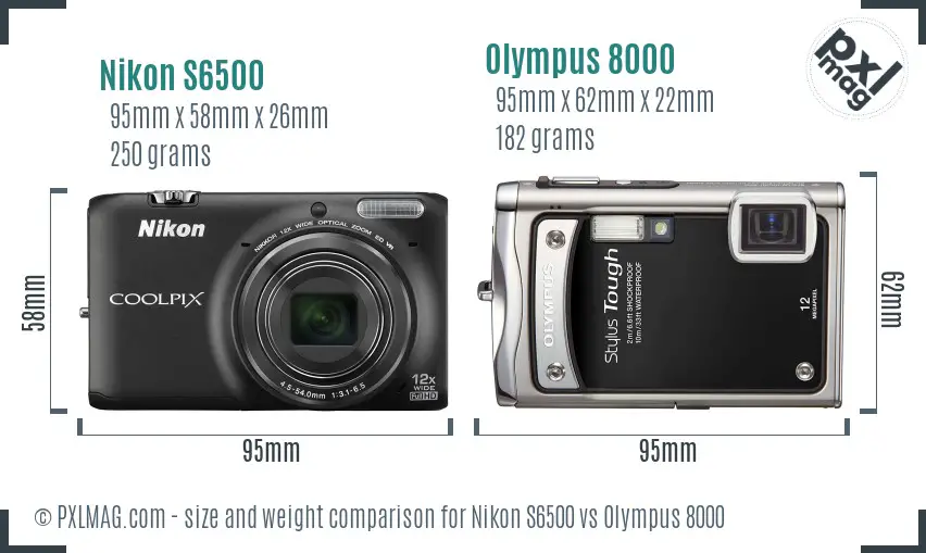Nikon S6500 vs Olympus 8000 size comparison