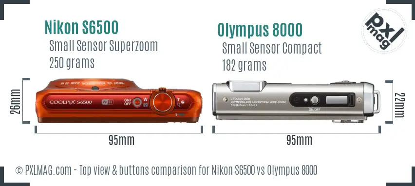 Nikon S6500 vs Olympus 8000 top view buttons comparison