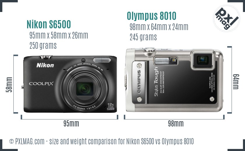 Nikon S6500 vs Olympus 8010 size comparison