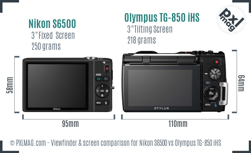 Nikon S6500 vs Olympus TG-850 iHS Screen and Viewfinder comparison