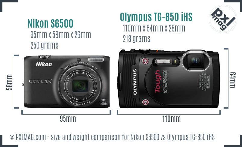 Nikon S6500 vs Olympus TG-850 iHS size comparison