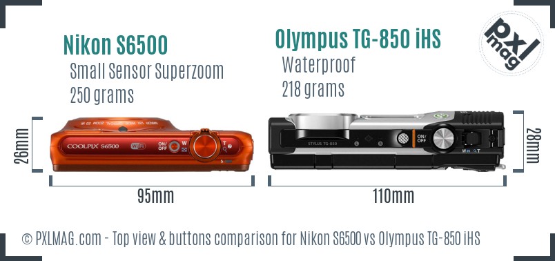 Nikon S6500 vs Olympus TG-850 iHS top view buttons comparison