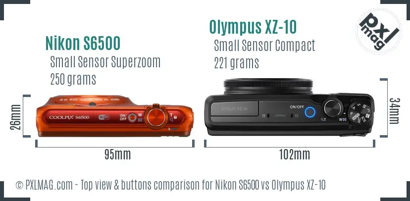 Nikon S6500 vs Olympus XZ-10 top view buttons comparison Nikon S6500 vs Olympus XZ-10 top view buttons comparison