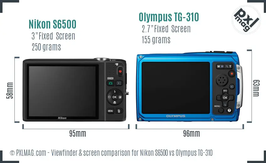 Nikon S6500 vs Olympus TG-310 Screen and Viewfinder comparison