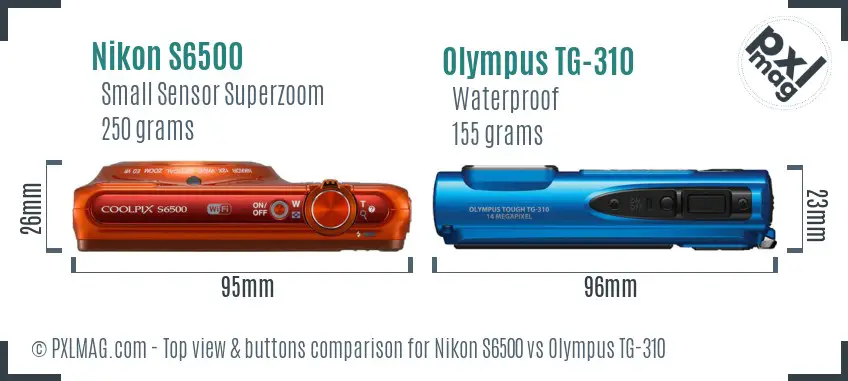 Nikon S6500 vs Olympus TG-310 top view buttons comparison