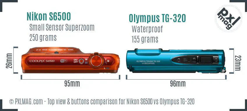 Nikon S6500 vs Olympus TG-320 top view buttons comparison Nikon S6500 vs Olympus TG-320 top view buttons comparison