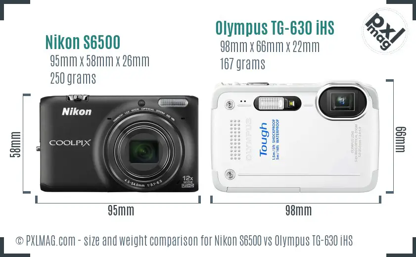 Nikon S6500 vs Olympus TG-630 iHS size comparison