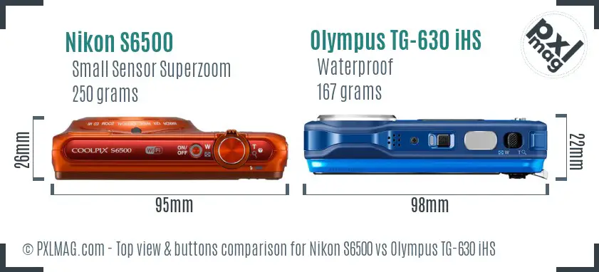 Nikon S6500 vs Olympus TG-630 iHS top view buttons comparison