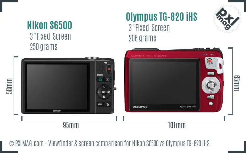 Nikon S6500 vs Olympus TG-820 iHS Screen and Viewfinder comparison