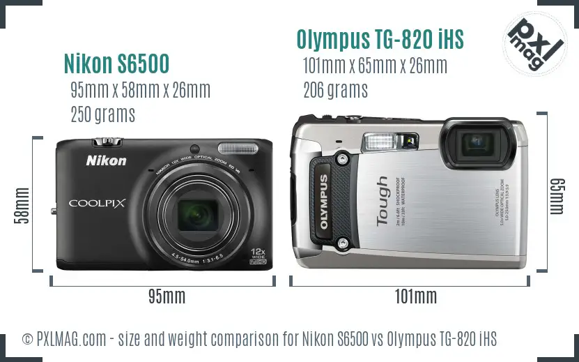 Nikon S6500 vs Olympus TG-820 iHS size comparison