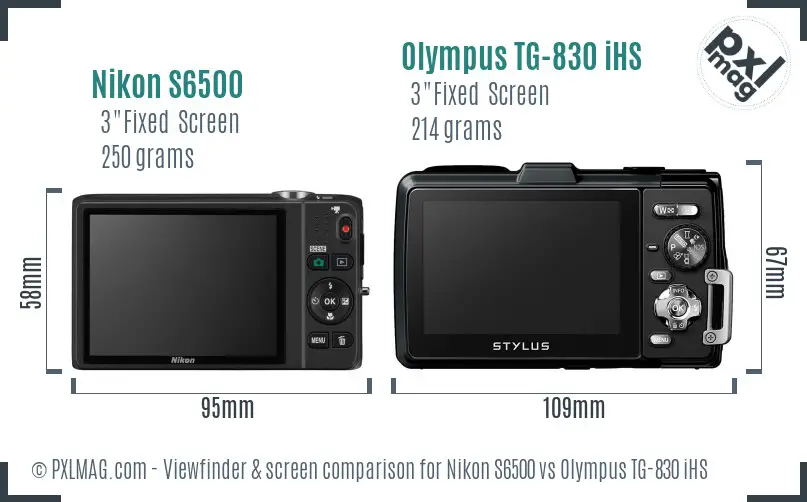 Nikon S6500 vs Olympus TG-830 iHS Screen and Viewfinder comparison