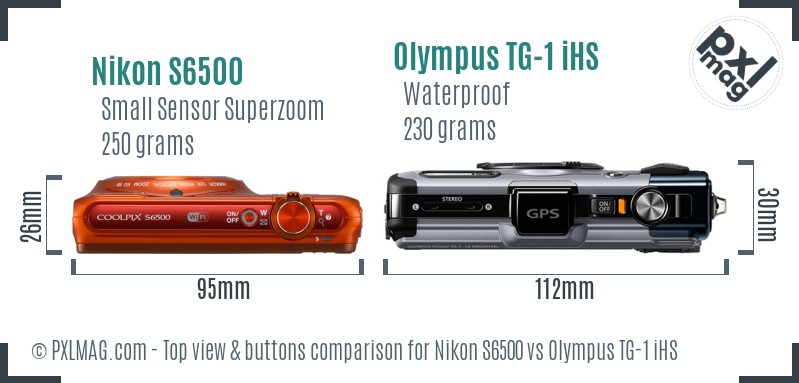Nikon S6500 vs Olympus TG-1 iHS top view buttons comparison
