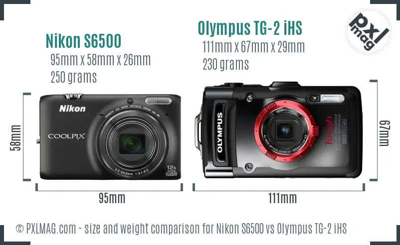Nikon S6500 vs Olympus TG-2 iHS size comparison