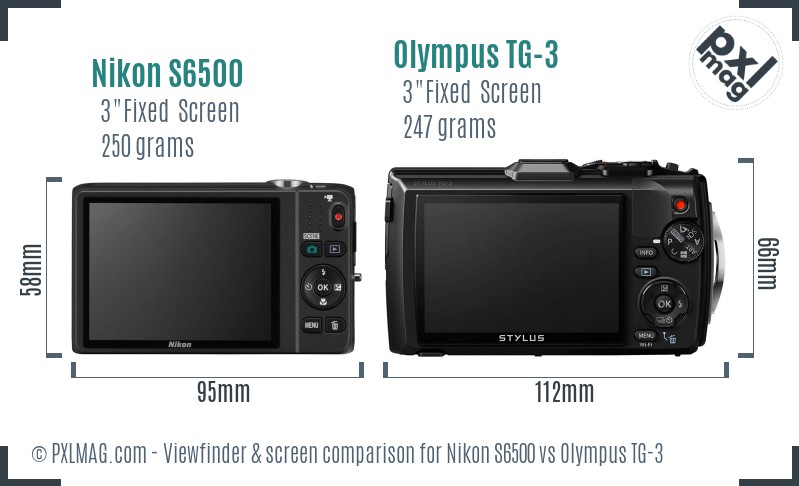 Nikon S6500 vs Olympus TG-3 Screen and Viewfinder comparison